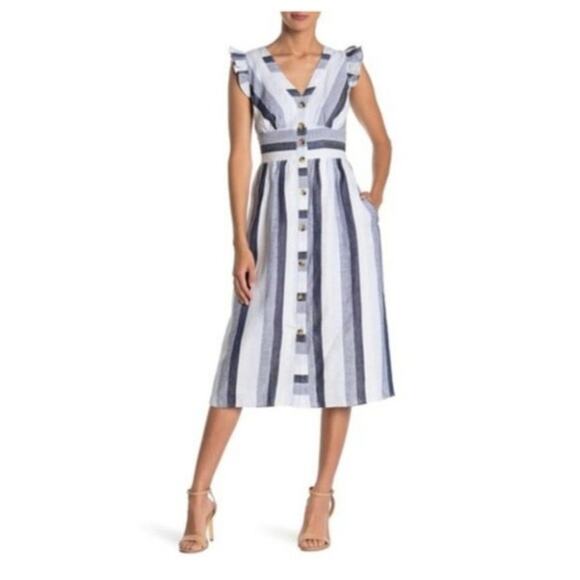 J Crew- Point Sur- Linen Striped A Line Dress- size 12 - Picture 1 of 10